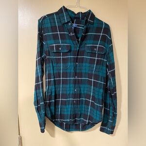 😵‍💫 3/$12 George Teal and Black Plaid Casual Shirt